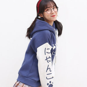 Japanese-themed Pink Blue Two-Tone Cat Hoodie-Kawaii Dream