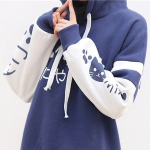 Japanese-themed Pink Blue Two-Tone Cat Hoodie-Kawaii Dream