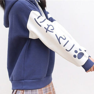 Japanese-themed Pink Blue Two-Tone Cat Hoodie-Kawaii Dream