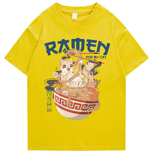 Japanese-themed Ramen & Kawaii Cat Unisex Tee-Kawaii Dream