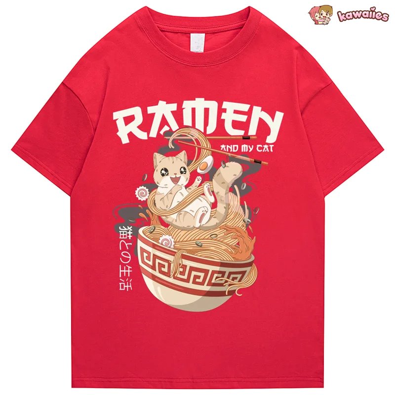 Japanese-themed Ramen & Kawaii Cat Unisex Tee-Kawaii Dream