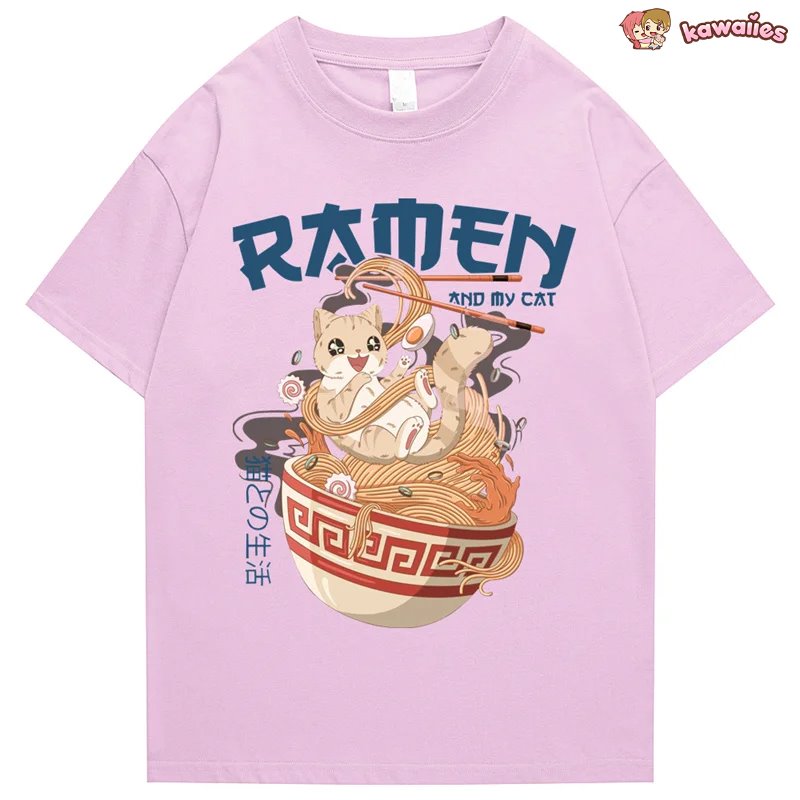 Japanese-themed Ramen & Kawaii Cat Unisex Tee-Kawaii Dream