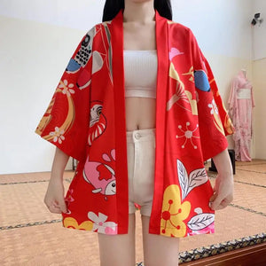 Japanese-themed Red Black Lucky Cat Kimono-Kawaii Dream