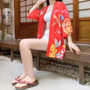 Japanese-themed Red Black Lucky Cat Kimono-Kawaii Dream