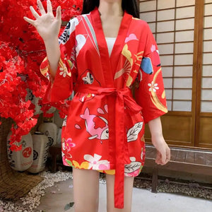 Japanese-themed Red Black Lucky Cat Kimono-Kawaii Dream