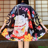 Japanese-themed Red Black Lucky Cat Kimono-Kawaii Dream