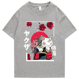 Japanese-themed Samurai Cat Rose Kanji Unisex Tee-Kawaii Dream