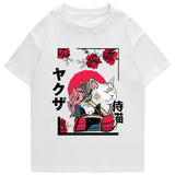 Japanese-themed Samurai Cat Rose Kanji Unisex Tee-Kawaii Dream
