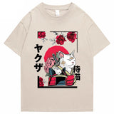 Japanese-themed Samurai Cat Rose Kanji Unisex Tee-Kawaii Dream