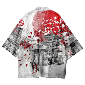 Japanese-themed Samurai Pagoda Red Sun Unisex Kimono-Kawaii Dream