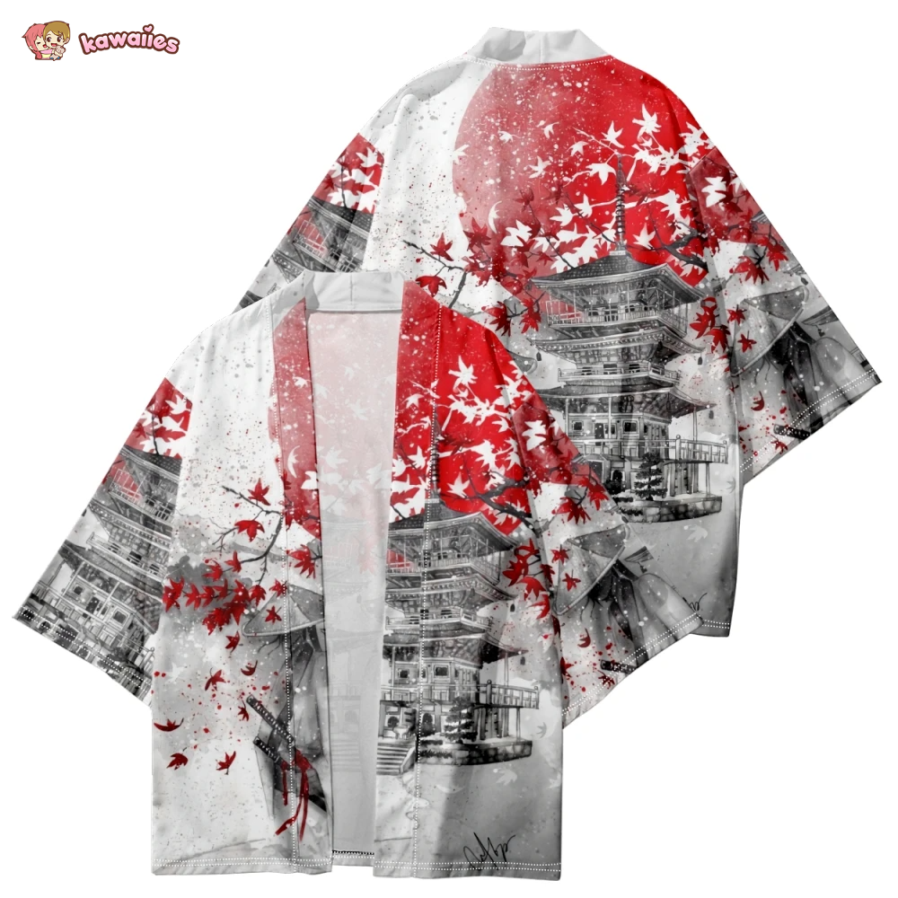 Japanese-themed Samurai Pagoda Red Sun Unisex Kimono-Kawaii Dream