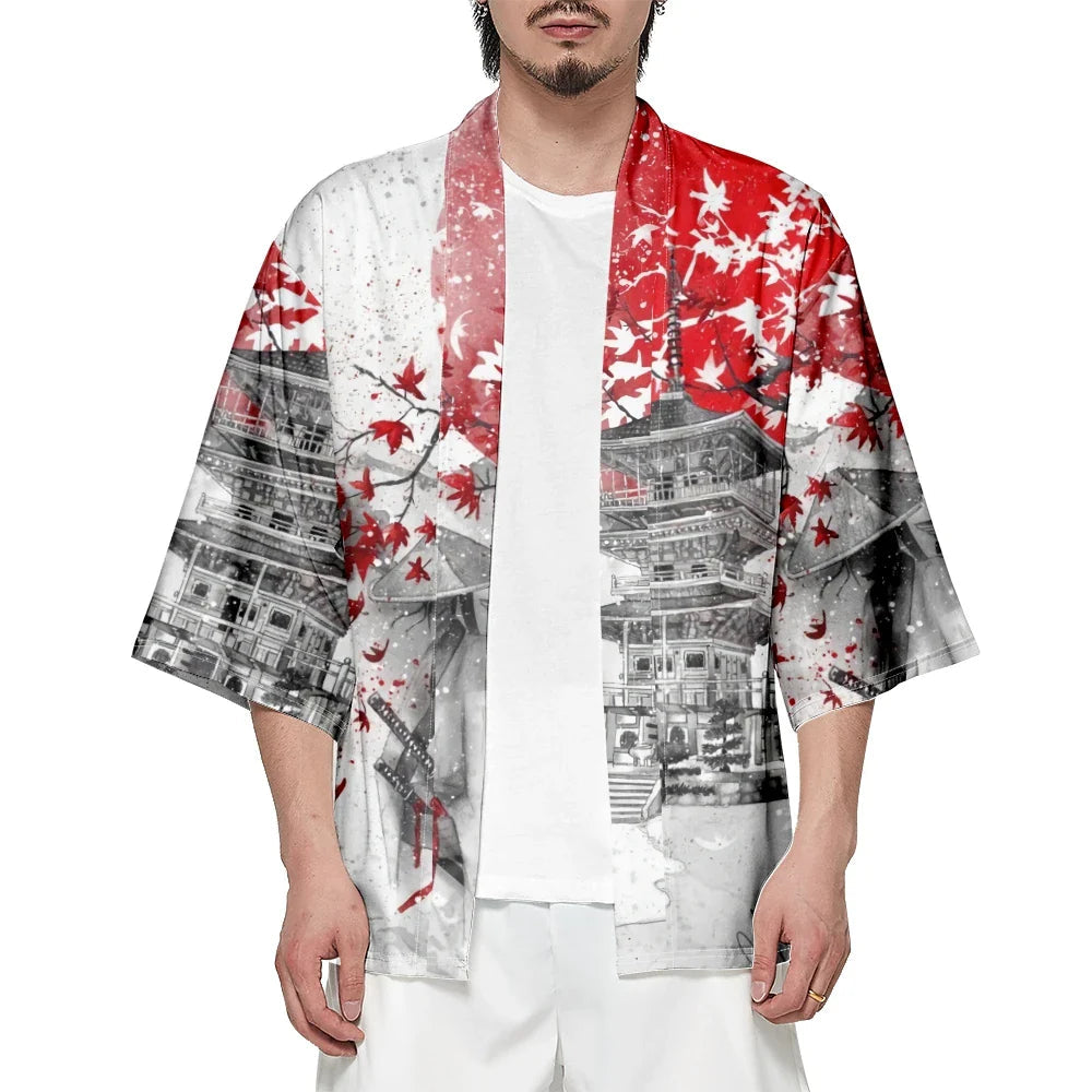 Japanese-themed Samurai Pagoda Red Sun Unisex Kimono-Kawaii Dream