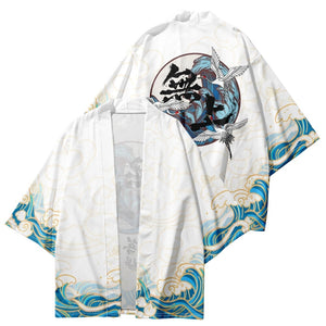 Japanese-themed Three Crane Waves White Unisex Kimono-Kawaii Dream