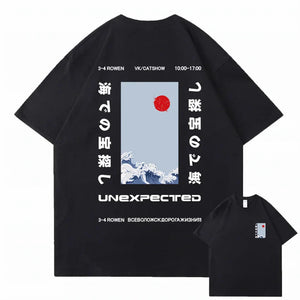 Japanese-themed Wave Red Sun Kanji Unisex Tee-Kawaii Dream