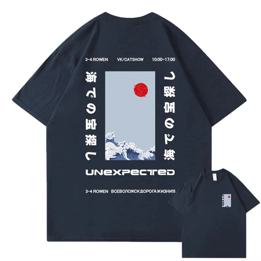 Japanese-themed Wave Red Sun Kanji Unisex Tee-Kawaii Dream