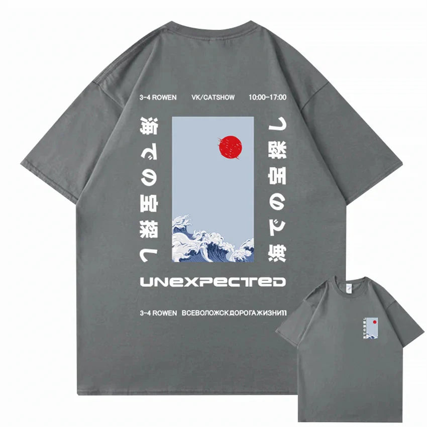 Japanese-themed Wave Red Sun Kanji Unisex Tee-Kawaii Dream