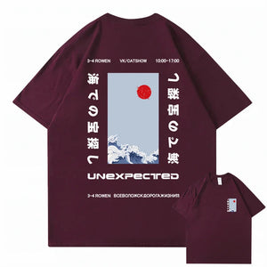 Japanese-themed Wave Red Sun Kanji Unisex Tee-Kawaii Dream