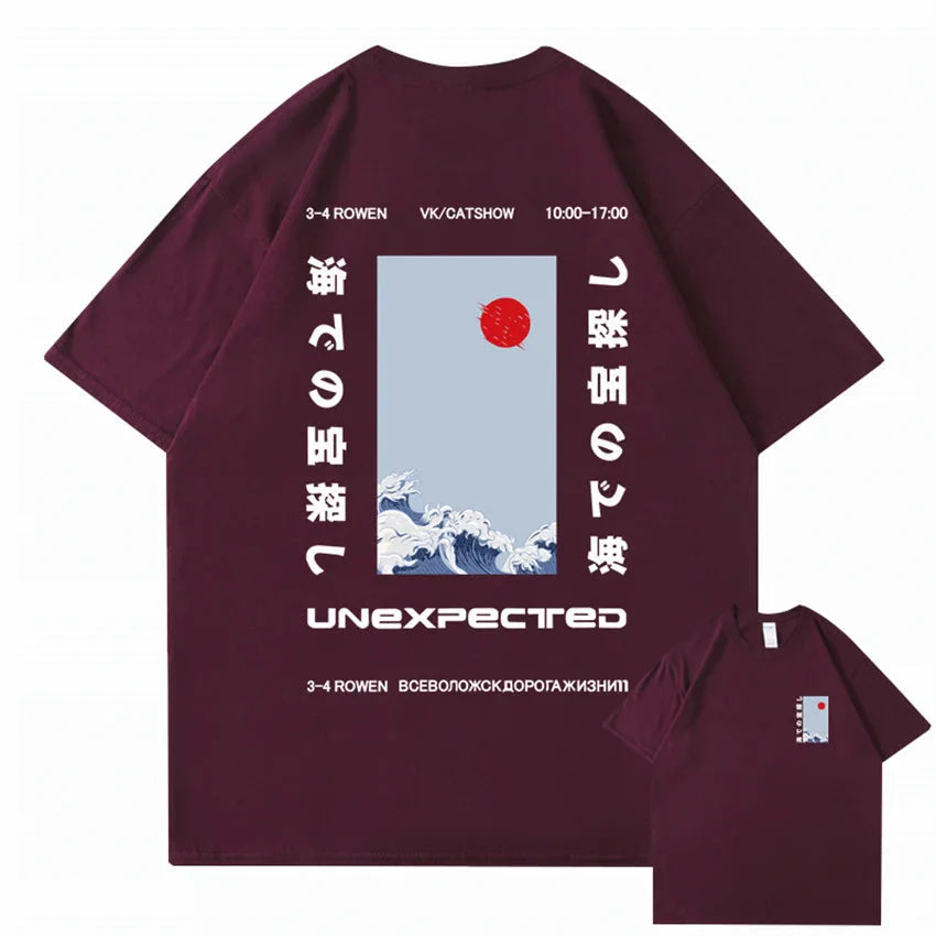 Japanese-themed Wave Red Sun Kanji Unisex Tee-Kawaii Dream