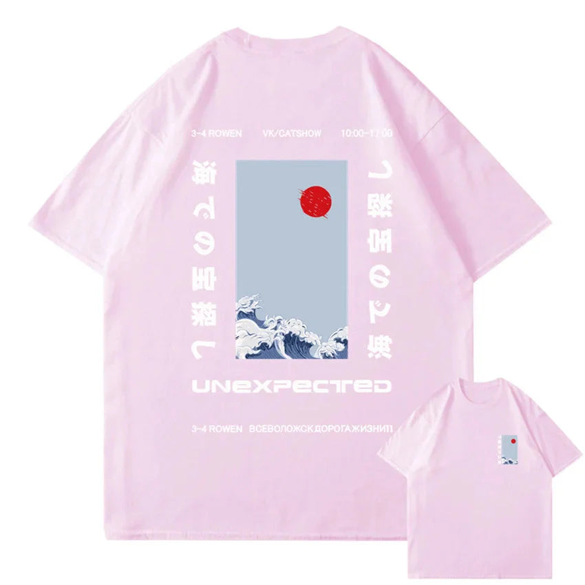 Japanese-themed Wave Red Sun Kanji Unisex Tee-Kawaii Dream