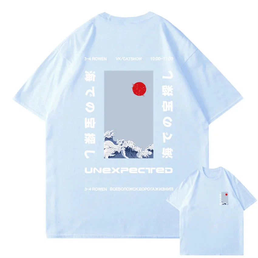 Japanese-themed Wave Red Sun Kanji Unisex Tee-Kawaii Dream