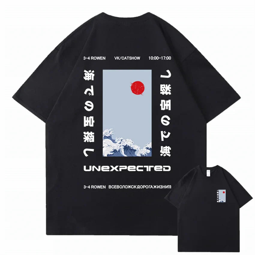 Japanese-themed Wave Red Sun Kanji Unisex Tee-Kawaii Dream