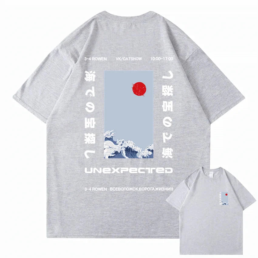 Japanese-themed Wave Red Sun Kanji Unisex Tee-Kawaii Dream