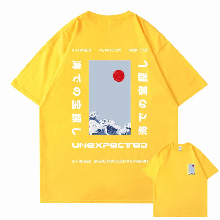 Japanese-themed Wave Red Sun Kanji Unisex Tee-Kawaii Dream