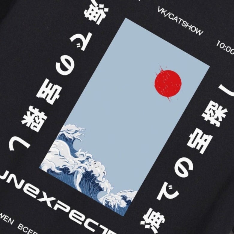 Japanese-themed Wave Red Sun Kanji Unisex Tee-Kawaii Dream
