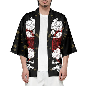 Japanese-themed White Fox Mask Print Unisex Kimono-Kawaii Dream
