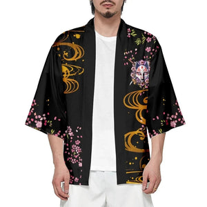 Japanese-themed White Fox Mask Sakura Unisex Kimono-Kawaii Dream