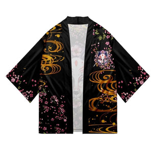 Japanese-themed White Fox Mask Sakura Unisex Kimono-Kawaii Dream