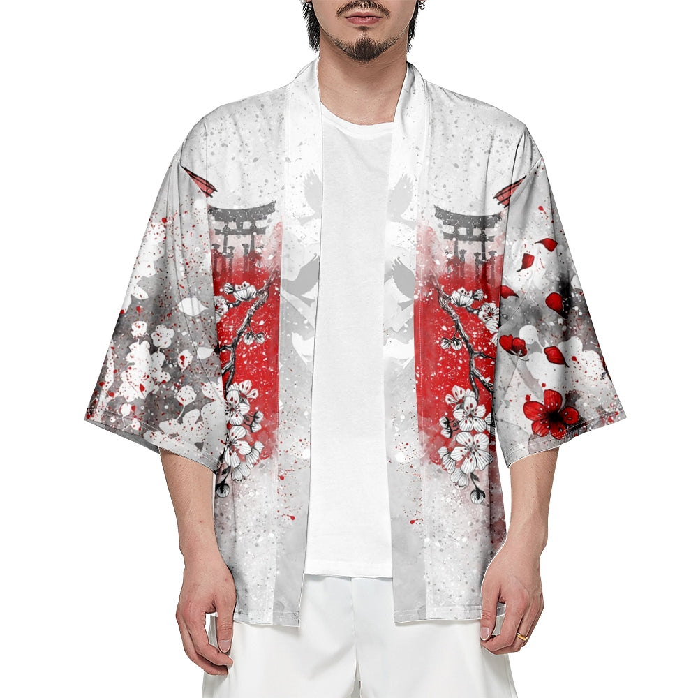 Japanese-themed White Kimono Lady Red Sakura Unisex Kimono-Kawaii Dream