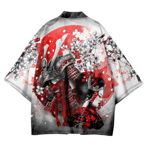 Japanese-themed White Kimono Lady Red Sakura Unisex Kimono-Kawaii Dream