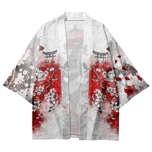 Japanese-themed White Kimono Lady Red Sakura Unisex Kimono-Kawaii Dream