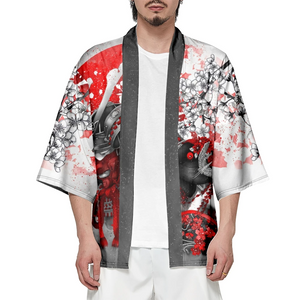 Japanese-themed White Kimono Lady Red Sakura Unisex Kimono-Kawaii Dream