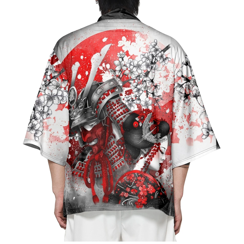 Japanese-themed White Kimono Lady Red Sakura Unisex Kimono-Kawaii Dream