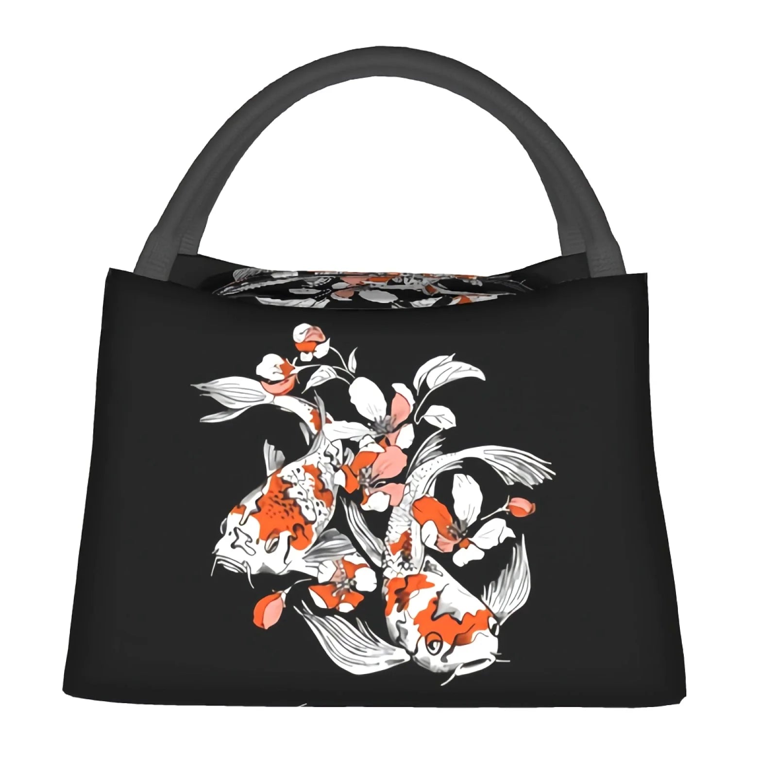 Japense-themed Koi And Sakura Black Lunch Bag-Kawaii Dream