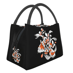 Japense-themed Koi And Sakura Black Lunch Bag-Kawaii Dream
