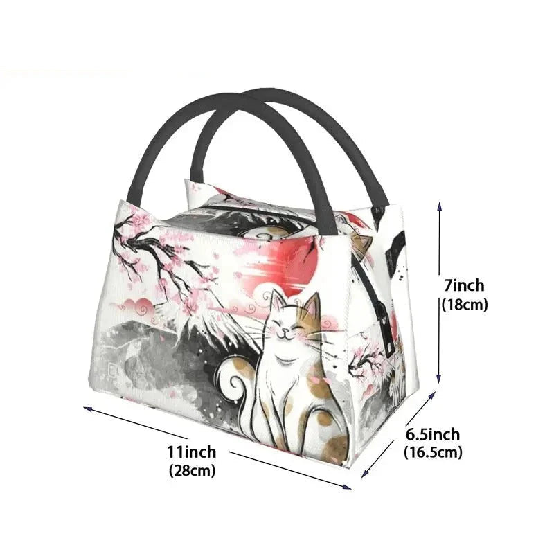 Japense-themed Sakura Mt Fuji Cat Lunch Bag-Kawaii Dream