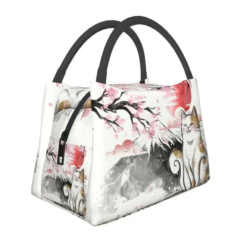 Japense-themed Sakura Mt Fuji Cat Lunch Bag-Kawaii Dream