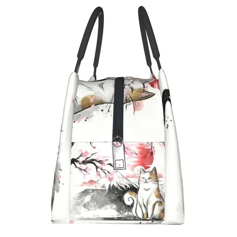 Japense-themed Sakura Mt Fuji Cat Lunch Bag-Kawaii Dream