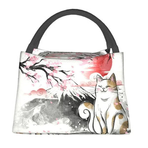 Japense-themed Sakura Mt Fuji Cat Lunch Bag-Kawaii Dream