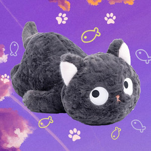 Jiji the Fluffy Black Cat Plushie Laying Down-Kawaii Dream