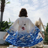 Kanagawa Wave Crane Women Kimono-Kawaii Dream