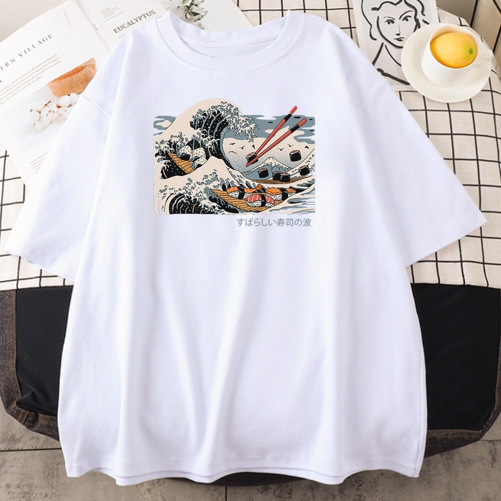 Kanagawa Wave of Sushi Unisex Cotton Tee-Kawaii Dream