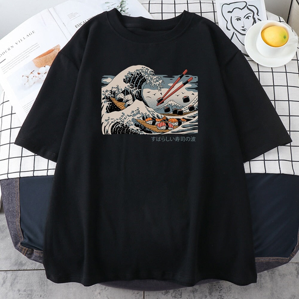 Kanagawa Wave of Sushi Unisex Cotton Tee-Kawaii Dream