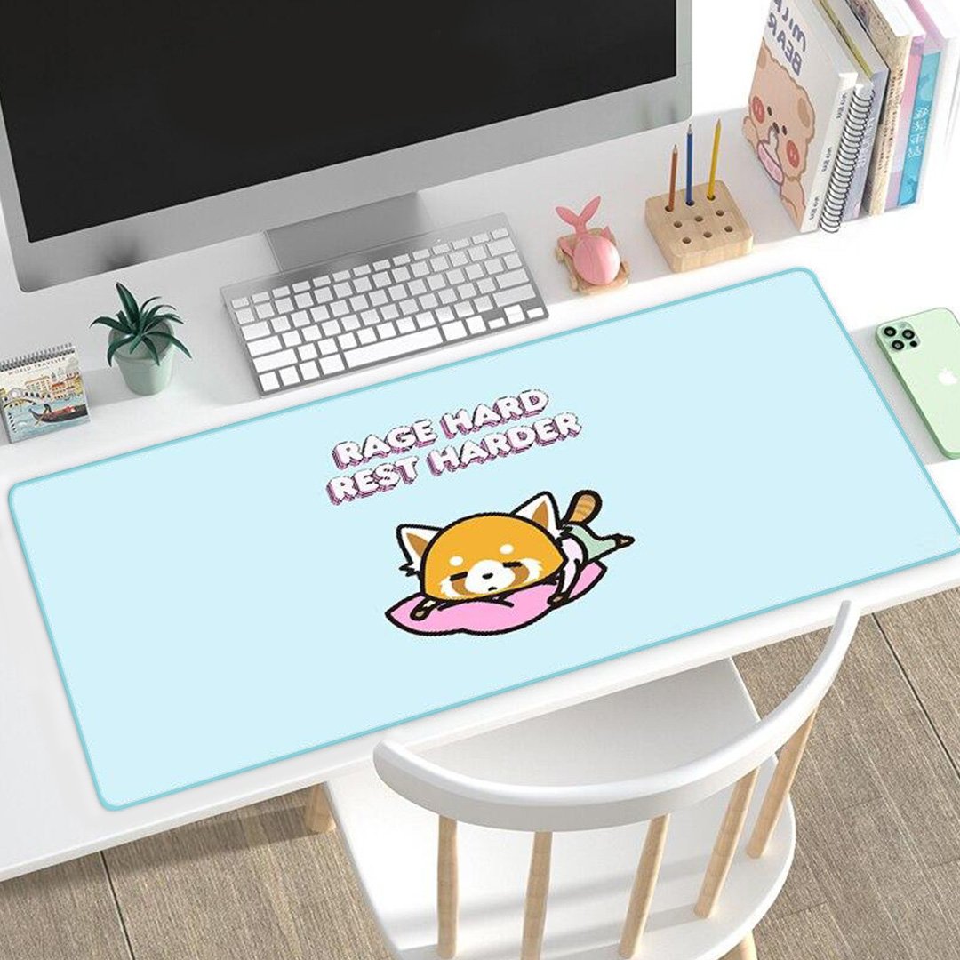Kawaii Aggretsuko Red Panda "Rage Hard, Rest Harder" Large Mouse Pad-Kawaii Dream
