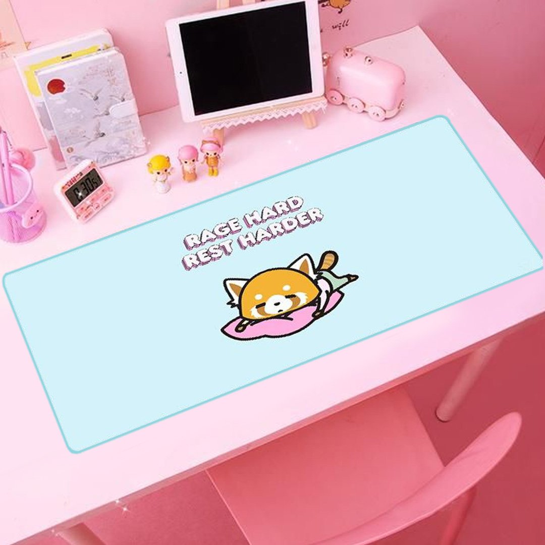 Kawaii Aggretsuko Red Panda "Rage Hard, Rest Harder" Large Mouse Pad-Kawaii Dream