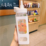 Kawaii Bear White Pink Rectangle Plastic Bottle With 3D Sticker-Kawaii Dream
