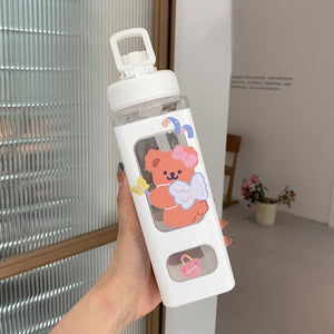 Kawaii Bear White Pink Rectangle Plastic Bottle With 3D Sticker-Kawaii Dream